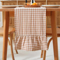 Taupe White Plaid Gingham Ruffle Table Runner 108 inches Long 100% Washed by KMASANIJI