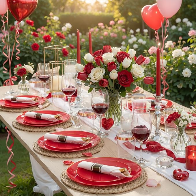 KIRE 350 PCS Red and Gold Plastic Plates - Image 8