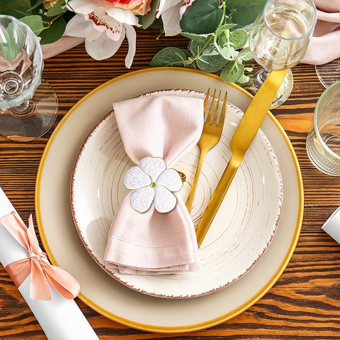 Patelai Set of 12 White Flower Napkin Rings Bulk Gold Napkin Ring Holders | - Image 2