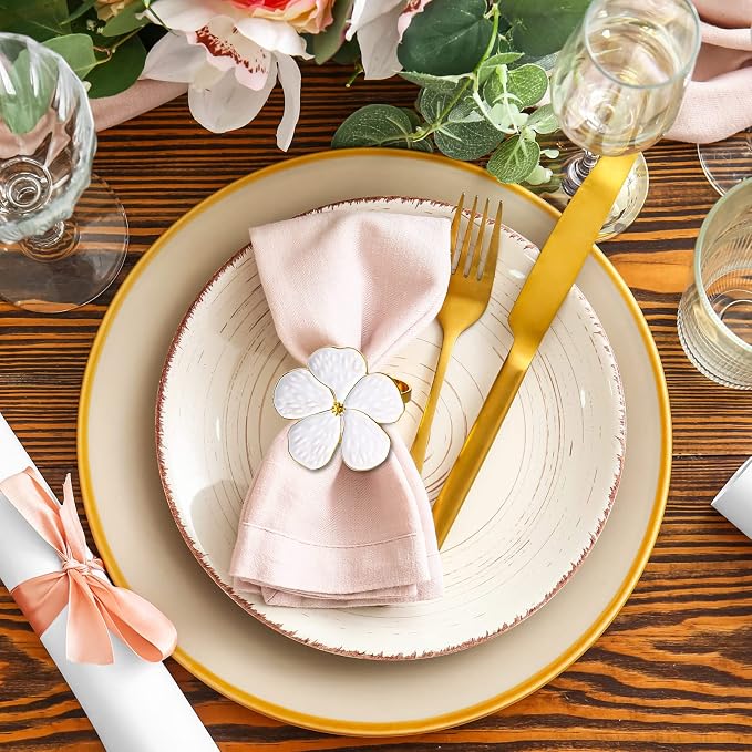 Patelai Set of 36 White Flower Napkin Rings Bulk Gold Napkin Ring Holders | - Image 2