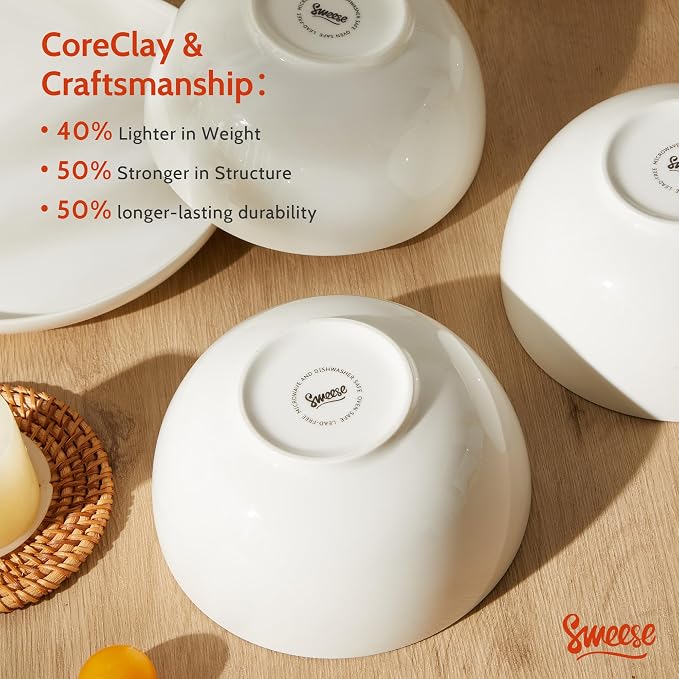 Sweese Porcelain Bowls Set of 6, 20oz Lightweight Round Cereal Bowls Set - Image 5
