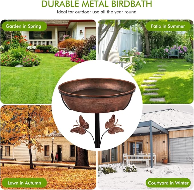 Metal Bird Bath Feeder for Outside – 3.14’’ Deep Birdbaths Bowl - Image 6