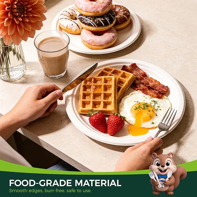 100% Compostable Paper Plates - 10 Inch, Bulk 300 Count - Disposable, Heavy Duty, Biodegradable Plates Made of Bagasse - Eco-Friendly, Large Size (White)