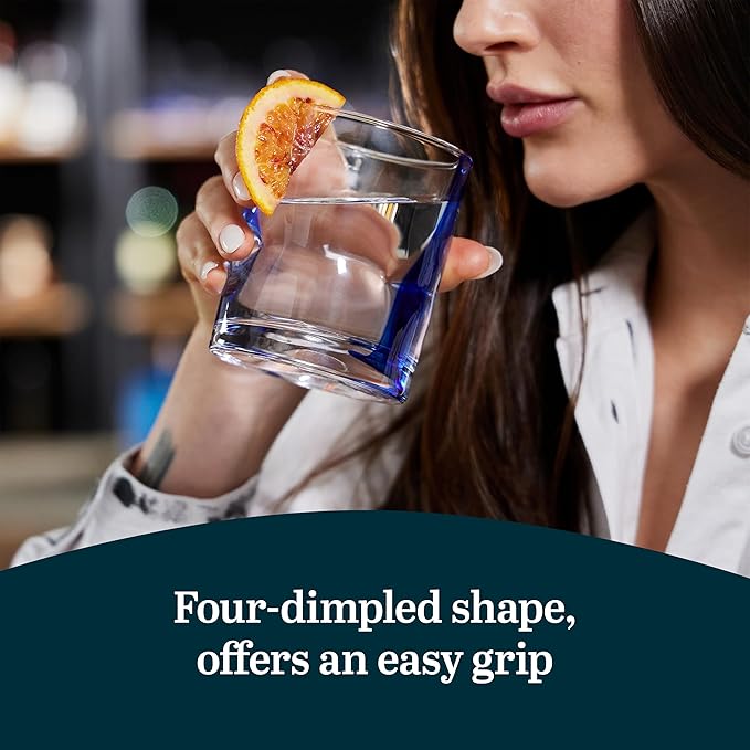 Libbey Blue Ribbon Rock Glasses Set, Artisan-Inspired Four-Dimple Shaped Glass Cups, Dishwasher Safe Whiskey Glasses Set of 8 for Dinners, Parties