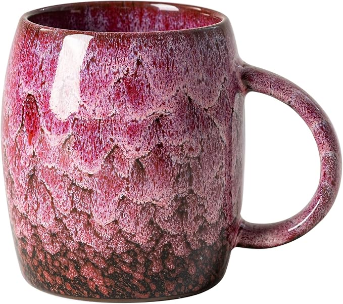 Roseate Nebula Ceramic Coffee Mug - 14 oz Unique Reactive Glaze Coffee Cup by XIYUANJI
