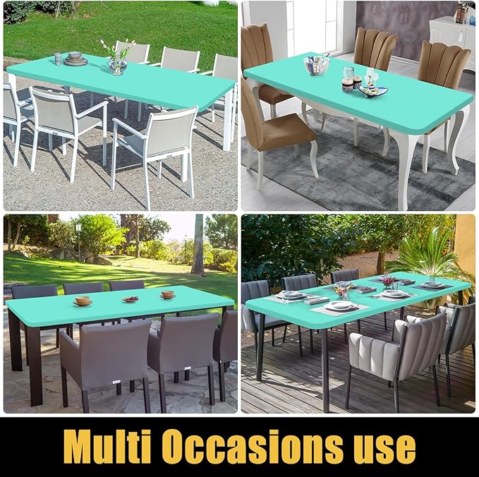 Smiry Rectangle Picnic Table Cloth, Waterproof Elastic Fitted Tablecloths for 5 Foot Tables, Washable Polyester Table Cover for Camping, Indoor and Outdoor (Aqua, 30"x60")