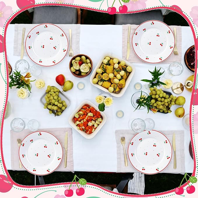 Honeydak 6 Pcs Cherry Plates Ceramic Fruit birthday Decorations 6 Inch Salad - Image 5