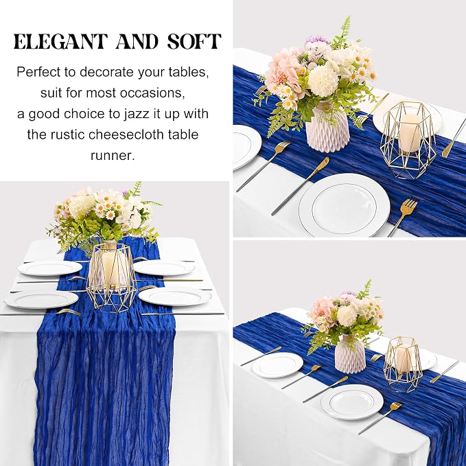 6 Pieces Royal Blue 10FT Cheesecloth Table Runner Boho Gauze Fabric Table - Image 3