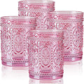 abrwyy Pink Glassware set of 4, Vintage Drinking Glasses, 10oz Pink Heavy Duty by abrwyy