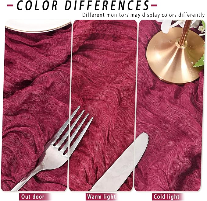 8 Pack Burgundy Cheesecloth Table Runner 17x108 inch Boho Gauze Cheese Cloth - Image 5