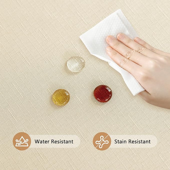 Fabric Beige 54 x 72 Inch Rectangle Table Cloth Faux Linen Textured Water Resistant & Washable Rectangular Tablecloth Anti-Scratch for Dining Kitchen Party