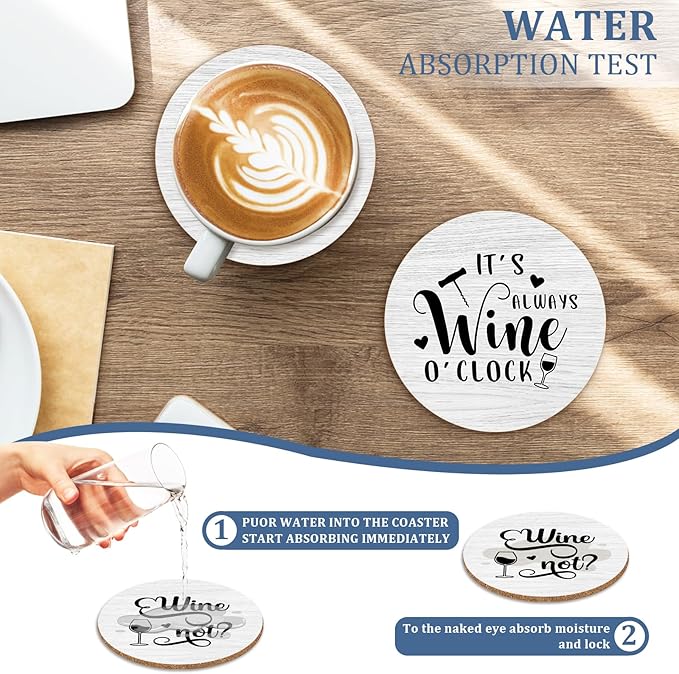 Funny Sayings Cork Coasters for Drinks Absorbents with Holder 6 Pcs Gift Set,Wine Lovers Gifts,Unique Present for Housewarming,Living Room Decor,Kitchen Decor Accessories.