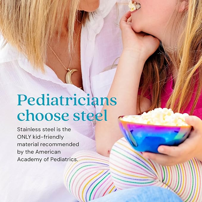 Ahimsa Stainless Steel Bowls for Kids, Durable Pediatrician Designed Toddler Snack Bowl, Premium Non Toxic Metal, Easy to Clean & Dishwasher Safe, Set of 4 Blue