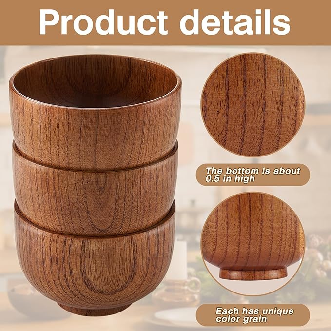 Tioncy 6 Pcs Acacia Wood Small Bowls 4.13 x 2.64 Inch Wooden Bowls Japanese Cups for Food Dipping Sauce Soup Salad Rice Serving Decorations Charcuterie Boards