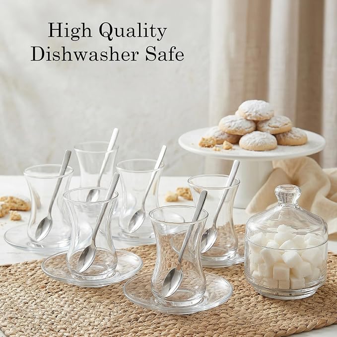 19 Pieces Turkish Tea Glasses Set Includes; 6 Glasses, Tea Cups, 6 Saucers - Image 5