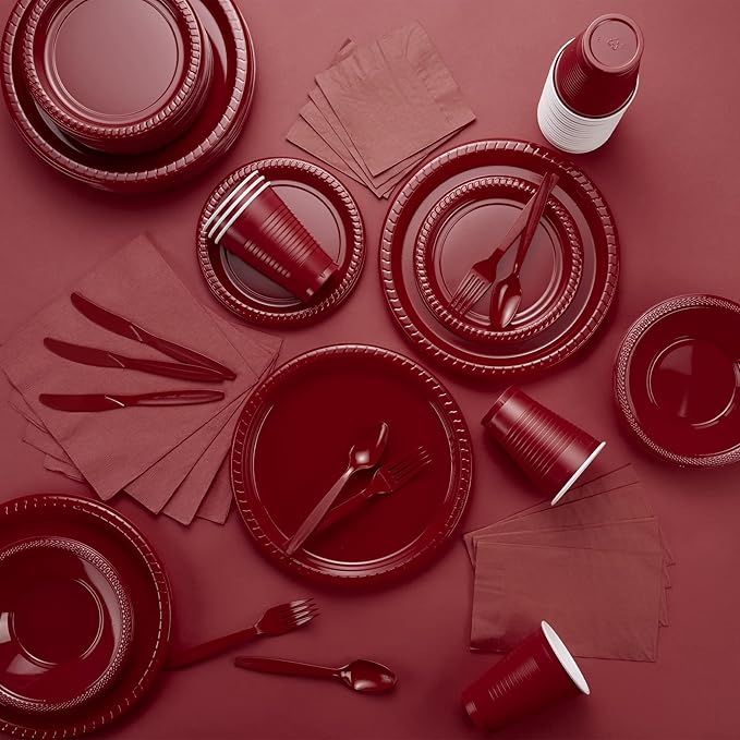 100 Pack Burgundy Beverage Napkins, Big Party Pack, 2 Ply, Ideal for Wedding, Party, Birthday, Dinner, Lunch, Cocktails. (5” x 5”) by Amcrate