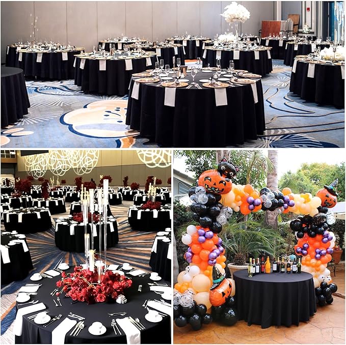 8 Pack Round Tablecloth 90 Inch Black Table Cloth for Round Tables, Washable Polyester Tablecloth Stain and Wrinkle Resistant Decorative Table Cloth for Wedding Party Dining Banquet