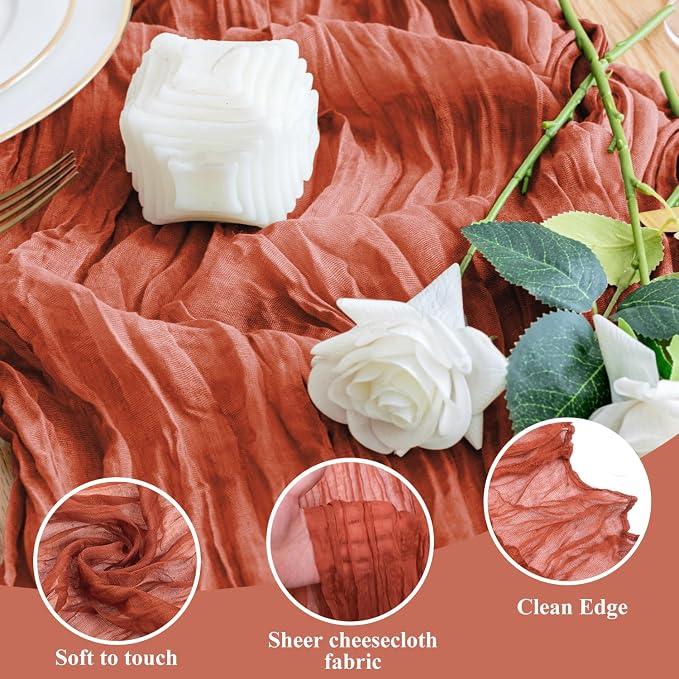 Cheesecloth Fall Table Runner Terracotta 10FT Boho Gauze, 6 Pack | 120 Inch - Image 3