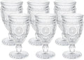 Kingrol Vintage Goblet Glasses Set of 6, 10 oz Heavy-Duty Pressed Glass Water by Kingrol