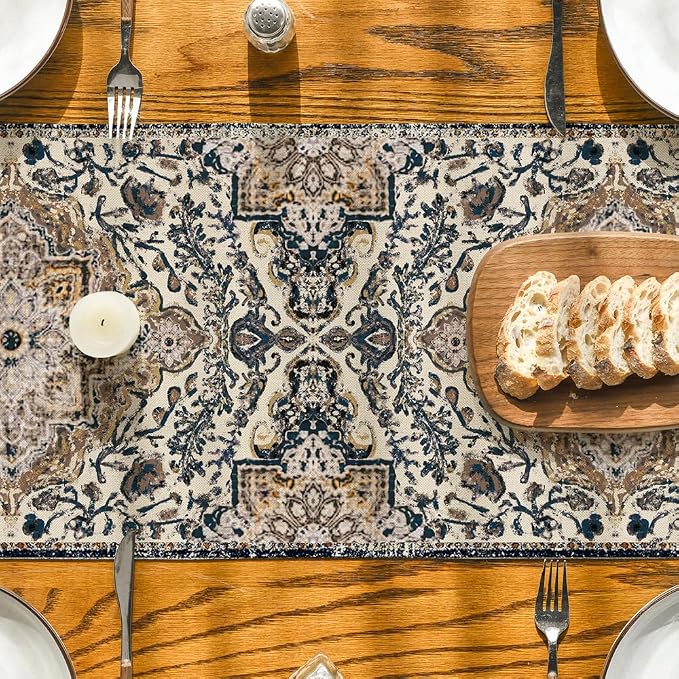 Artoid Mode Dark Blue Boho Bohemia Style Table Runner, Country Rustic Farmhouse - Image 7