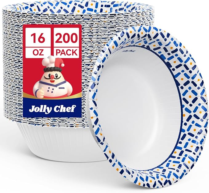 200 Count 16 oz Paper Bowls, Soak-Proof Small Disposable Bowls by JOLLYCHEF
