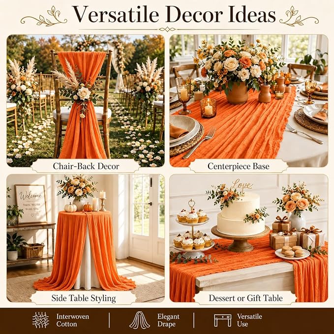 6 Pack Orange Cheesecloth Table Runner 22 x 120 Inch | Gauze Table Runners 10FT - Image 6