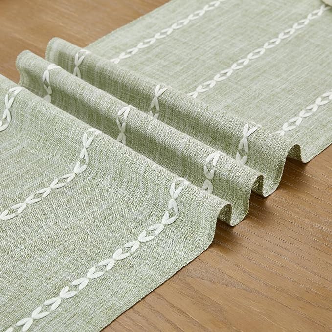 Wracra Rustic Linen Table Runner, Sage Green Table Runners 72 inches Long | - Image 2