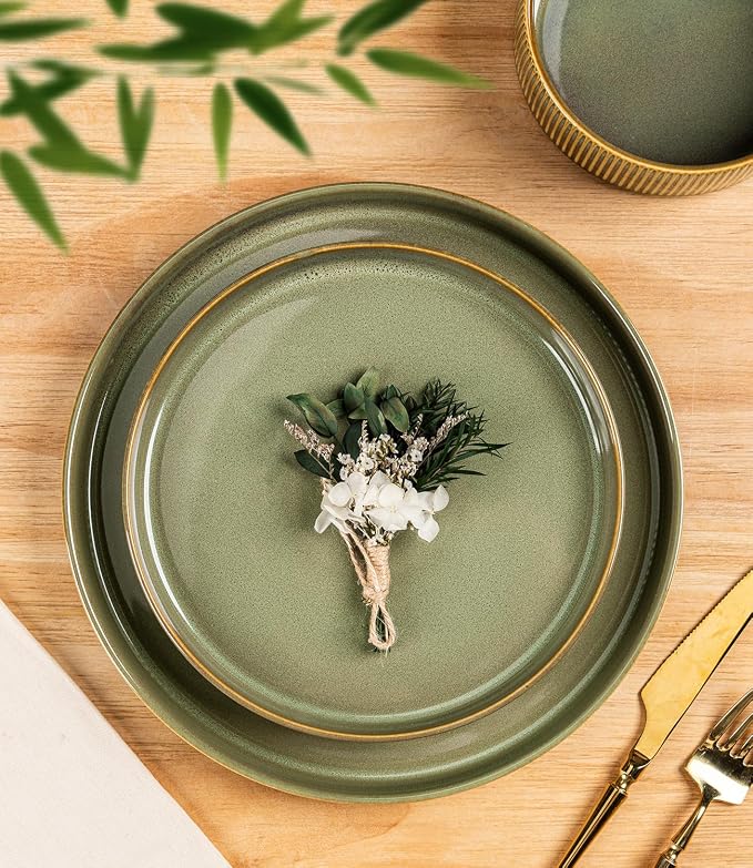 Ceramic Dinnerware Set for 4, 12-Piece Plates and Bowls Set | Lightweight - Image 2