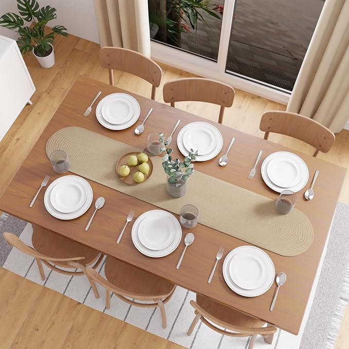 Encasa XO Table Runner, Handmade Ribbed Cotton 12"x54" | Beige, Heat & Scratch - Image 4