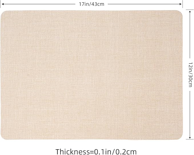 Heat Resistant Placemats Set of 6, 17x12in Waterproof Wipeable Faux Leather Non Slip Table Mats, Easy to Clean, Stain Resistant, for Kitchen Dining Room– Ivory Beige