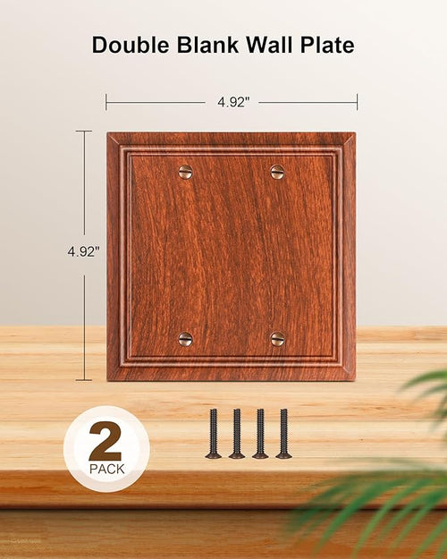 2-Pack Double Blank Wall Plate, Durable Natural Bamboo Fiber Wall Plate Cover,Wood Grain 1 Gang Wall Plate for Unused Outlets/Switches