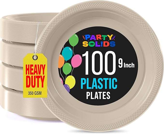 Ivory Plastic Plates - 9 Inch, 100 Pack, 350 GSM