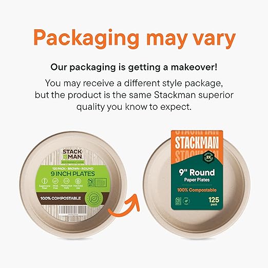 100% Compostable Paper Plates 9 Inch [500 Count] Heavy-Duty Dinner Plates - Natural Brown Color Unbleached Bagasse - Eco-Friendly Disposable Biodegradable Sugarcane Plates - [Bulk Case 4 x 125 Pack]
