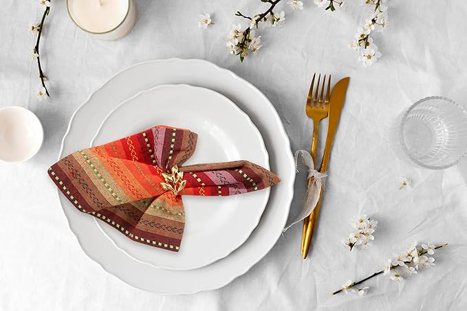 ACCENTHOME 100% Cotton Salsa Stripe Napkin Set of 6 18x18 inch Red/Rust Multicolour Dinner Napkins - Washable Soft Premium Hotel Quality Reusable Perfect Table Linen for Family Dinners Weddings