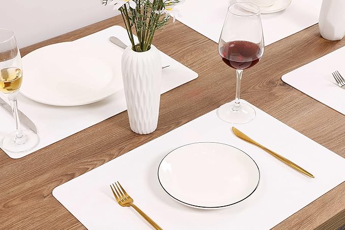 Wipeable Placemats Leather Table Mats Waterproof Heat-Resistant Easy to Clean for Dining Table Set Kitchen Table (4, White)
