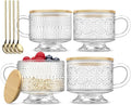 INSETLAN Vintage Glass Coffee Mugs 14 oz Set of 4, Embossed Overnight Oats by INSETLAN