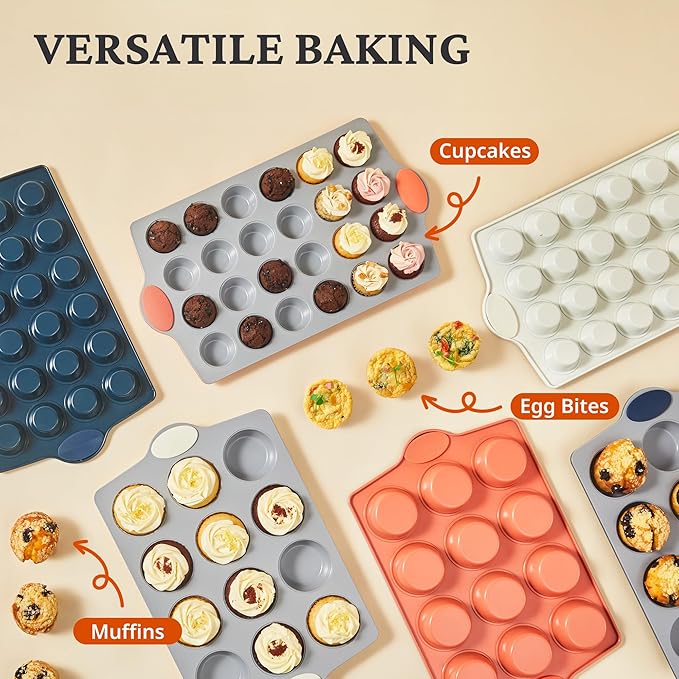 BRONYPRO Ceramic Mini Muffin Pan, 24-Cup Nonstick Aluminized Steel Mini Cupcake - Image 4
