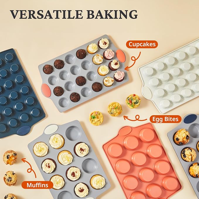 BRONYPRO 24-Cup Ceramic Nonstick Mini Muffin Pan & Cupcake Tin, Cream White | - Image 2