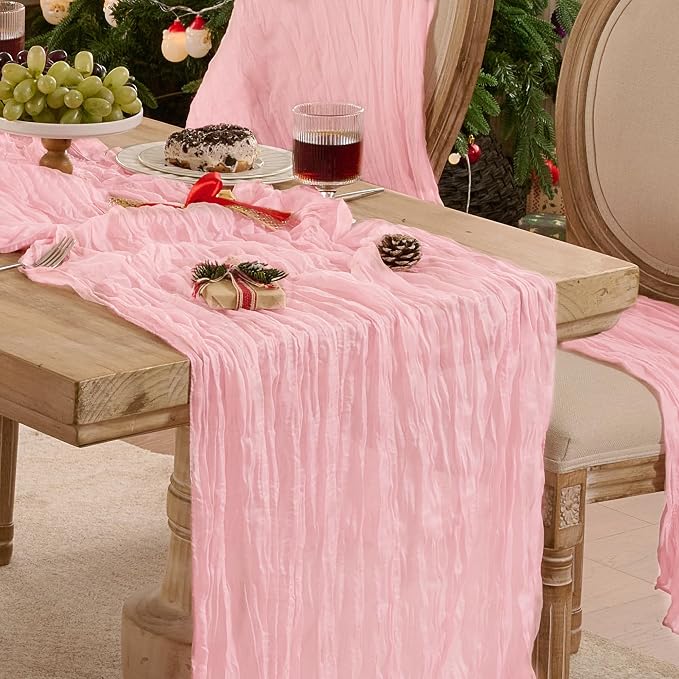 6 Pack Light Pink Cheesecloth Table Runner Boho Gauze Home Decor | 120 Inch by Playieer