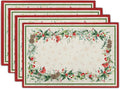 Winter Holly Branches Placemats Set of 4, Xmas Red Birds Pine Cone Dining Table Place Mats Linen Fabric Desk Top 12 x 18 Inch for Seasonal Holiday Home Kitchen Decor