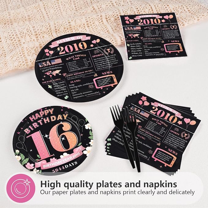 96Pcs 16th Birthday Party Decorations, Serves 24 | Rose Gold Plates and Napkins - Image 4
