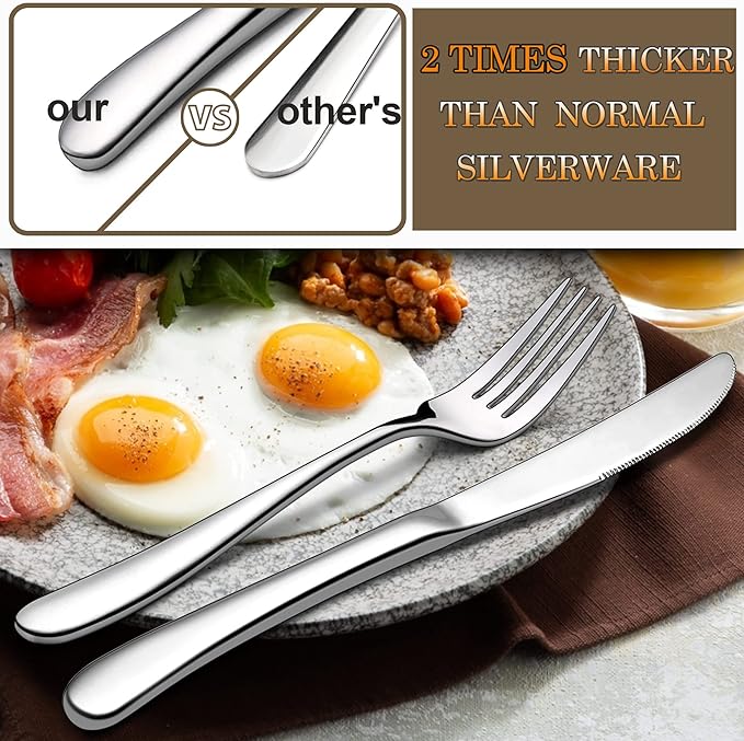 23-Piece Heavy Duty Silverware Set for 4, LIANYU Stainless Steel Flatware Set with Serving Utensils, Thick Cutlery Eating Utensils Include Fork Knife Spoon, Mirror Finished, Dishwasher Safe