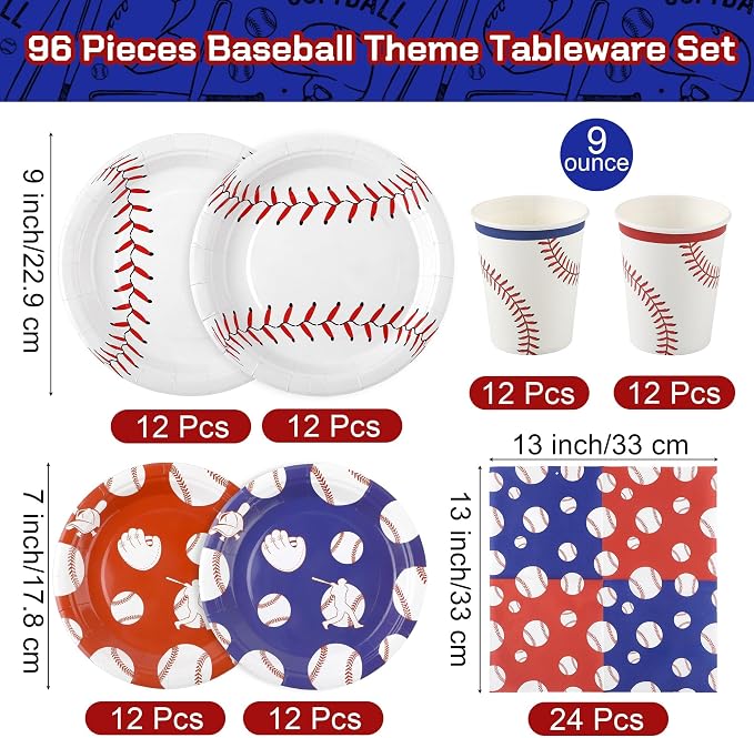 Kochorie 96 Pieces Baseball Party Supplies, Baseball Birthday Themed Decorations - Image 2