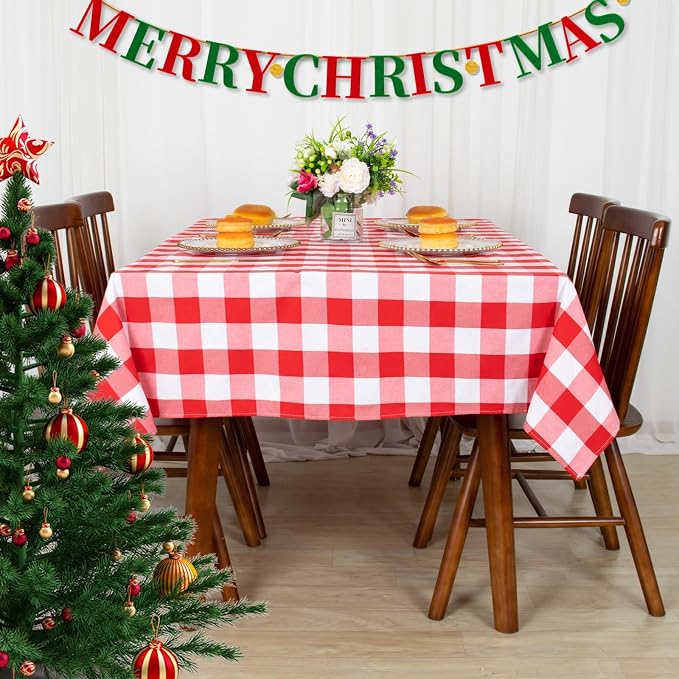 ShinyBeauty 60"x120" Red and White Rectangle Tablecloth Checkered Gingham | Red by ShinyBeauty