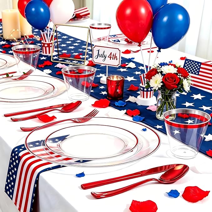 SUT 350 Pcs Red and Clear Plastic Dinnerware Set - Image 2