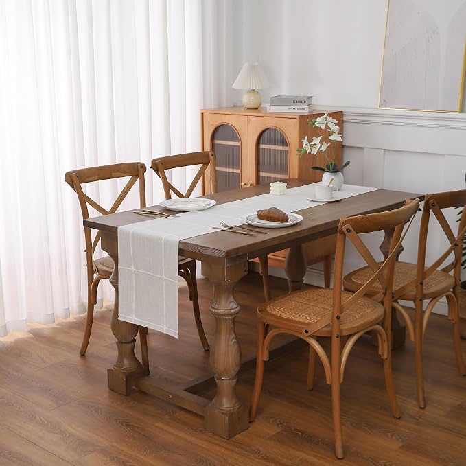 Gernaice Boho Table Runner, Modern Plaid Cotton Linen Farmhouse Table Runners - Image 2