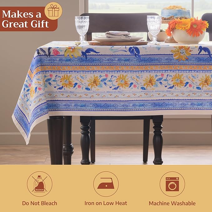 Maison d' Hermine Table Cloth Rectangle Table 100% Cotton 70 x 90 Inches Tablecloth Reusable Decorative for Dining Room Farmhouse Home Valentines Day Decorations Spring Summer - Girassol