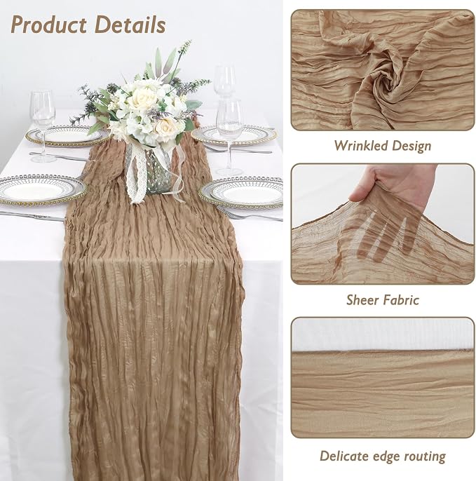 3 Pack Nude Cheesecloth Table Runner 120 Inch Boho Wedding Decor | Cheesecloth - Image 3