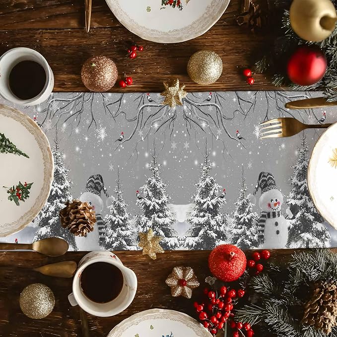 Christmas Snowman Table Runners 60 Inches Long, Cotton Linen Fabric Snowflake - Image 6