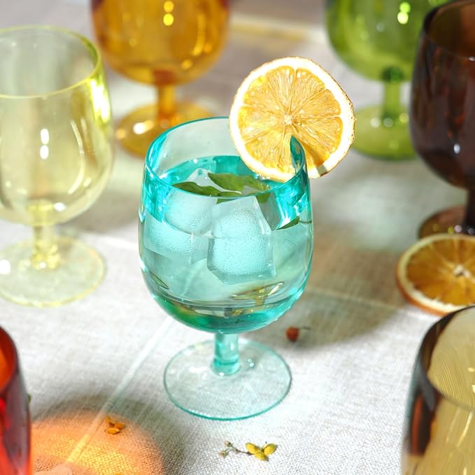 Colored Plastic Wine Glasses Set of 8, Acrylic Short Stem Goblets | 8.5 oz - Image 2
